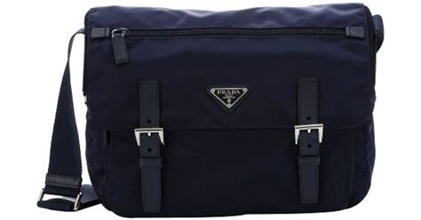 Prada Navy Blue Nylon and Saffiano Messenger Bag with Buckles